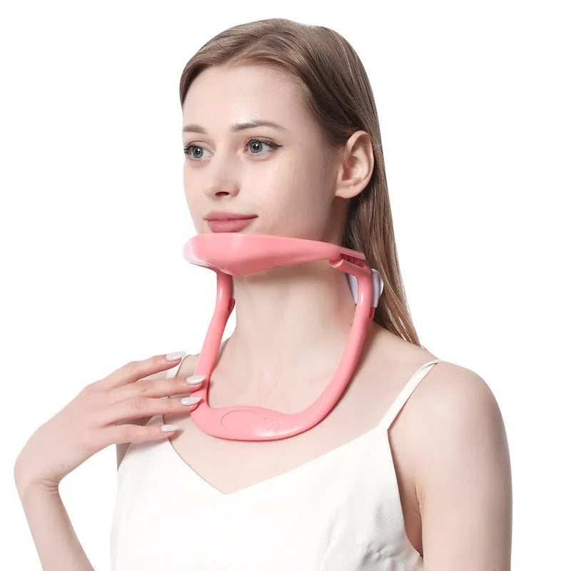 White PP plastic neck brace for cervical spine support on a neutral background.