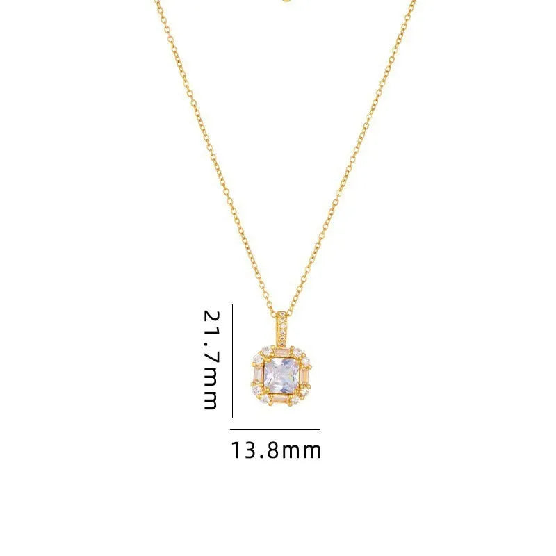 Women's geometric clavicle chain with mixed gem inlaid on titanium steel water wave chain