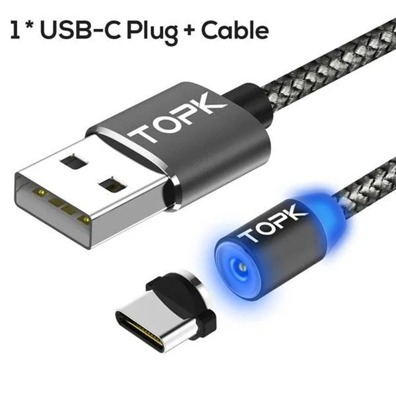 Magnetic charging cable with aluminium alloy construction and three magnetic plugs