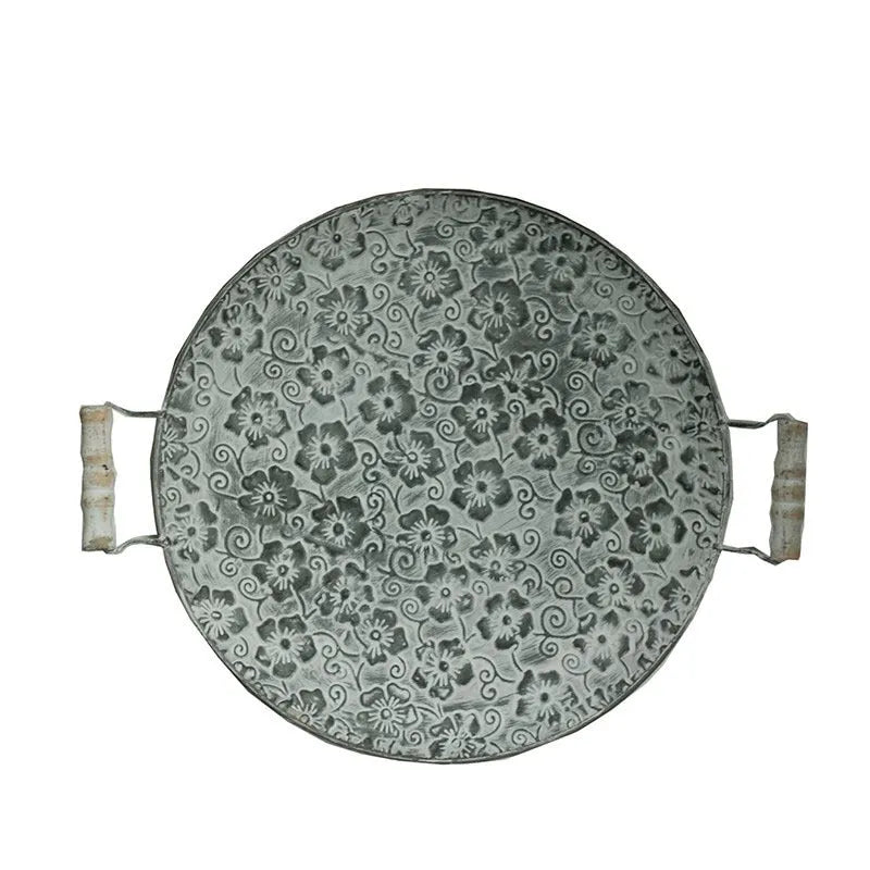 Round wrought iron storage tray in European style with two size options