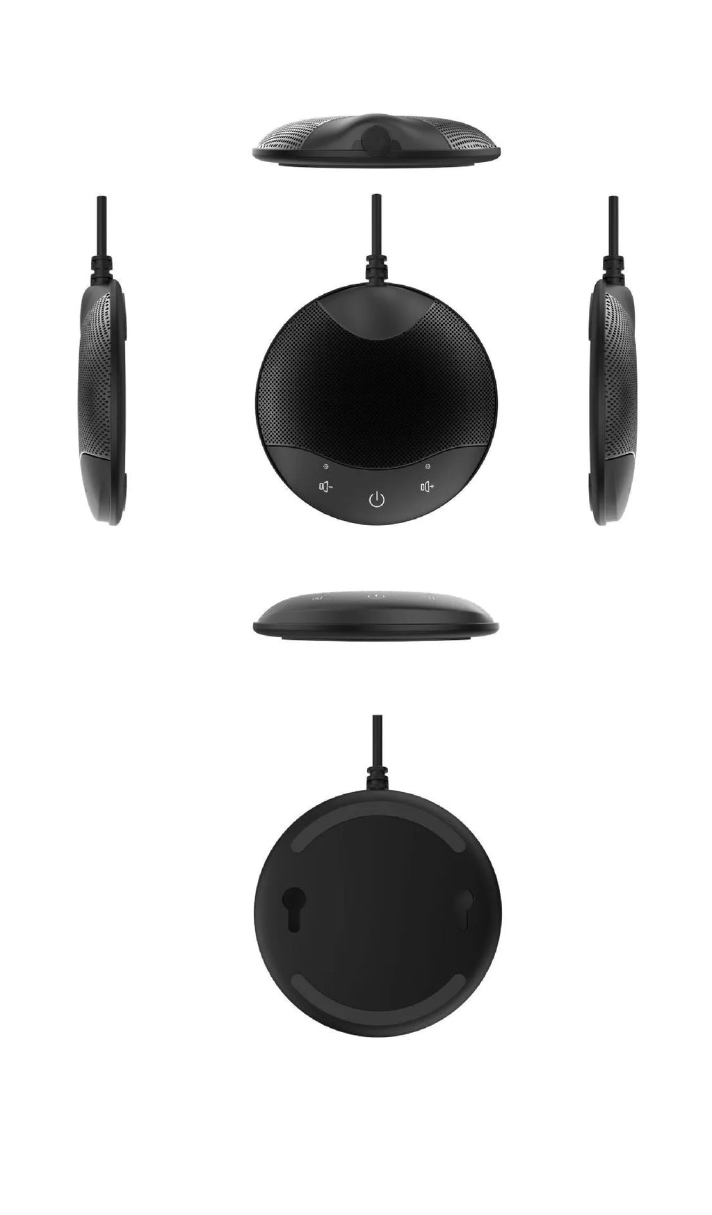 Black USB condenser microphone for conferences and gaming with 9x9x1.7cm dimensions
