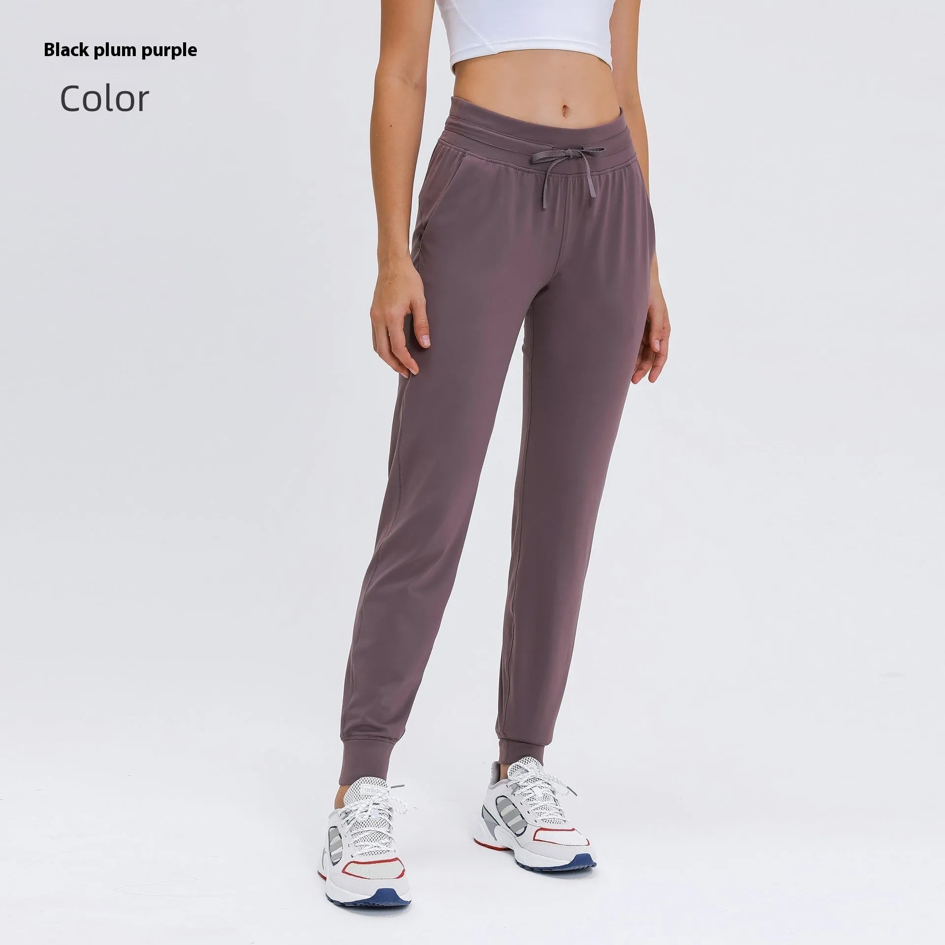 Women's high waist yoga pants in distilled coffee colour with drawstring waistband for fitness activities