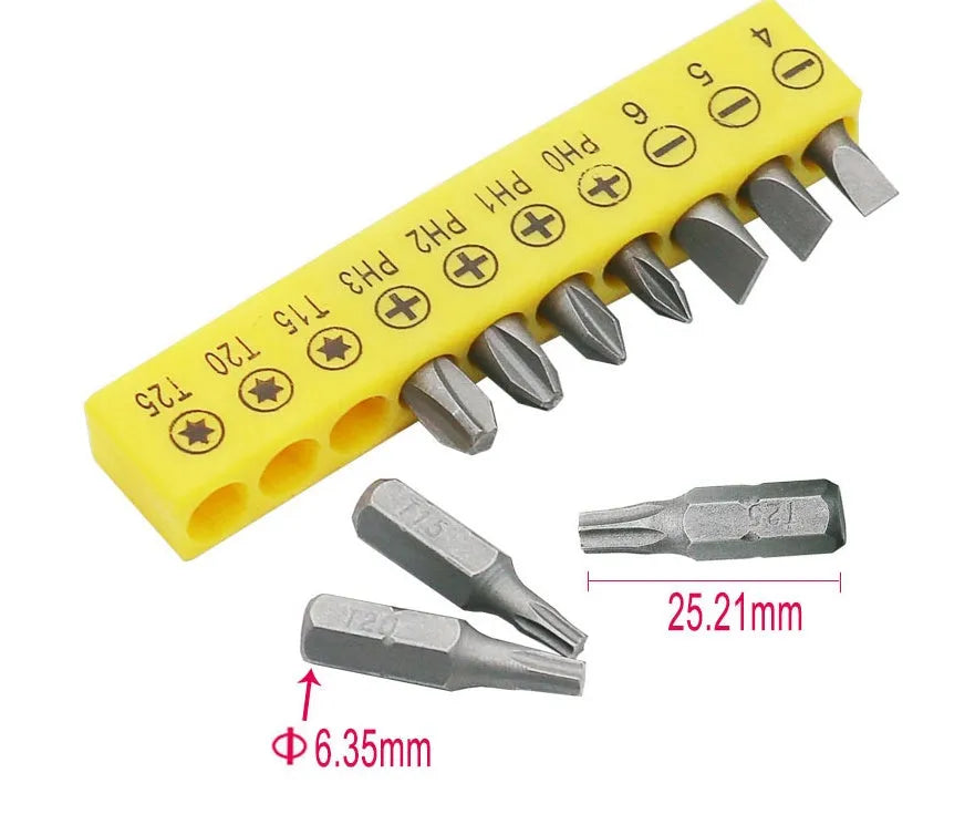 L-type double-headed socket wrench with 10 steel drill bits for mechanical and DIY applications