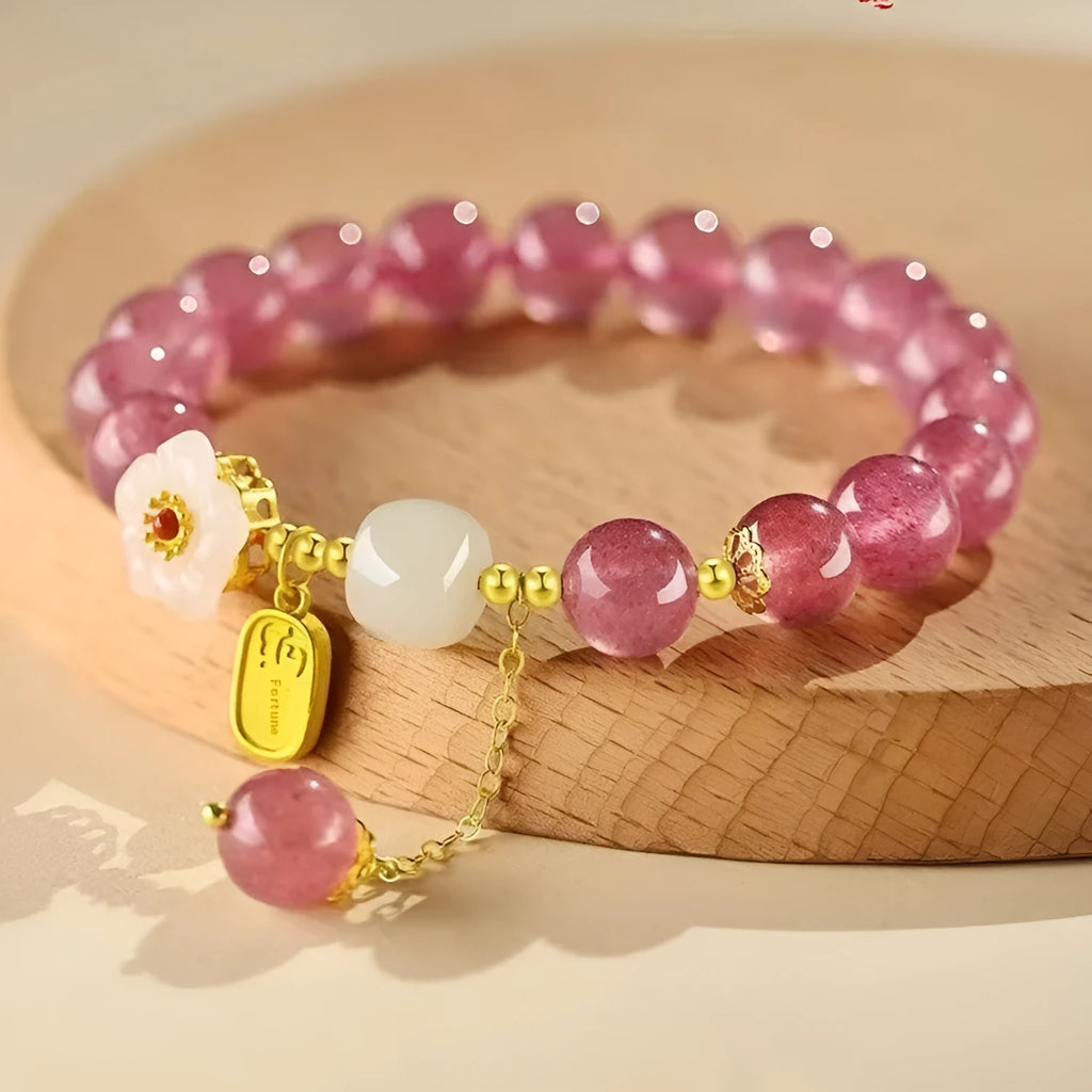 Handcrafted strawberry quartz crystal bracelet for women with natural style and multiple charm options