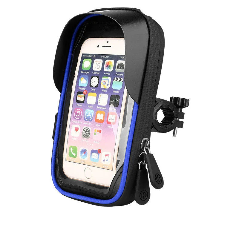 Waterproof mobile phone holder for bicycles with touch screen access in multiple colour options