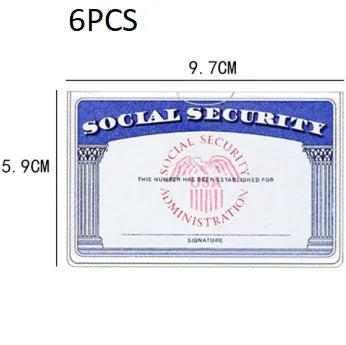 Transparent PVC social security card holder with dimensions 9.7 by 5.9 centimetres.