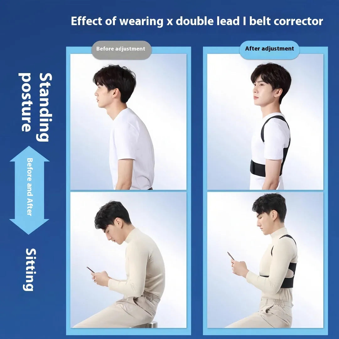 Men's adjustable hunchback corrector posture belt in beige or black with one-pull lift mechanism