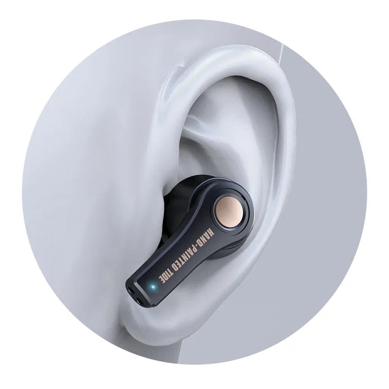 Black and white wireless Bluetooth headset with over-ear design and microphone.