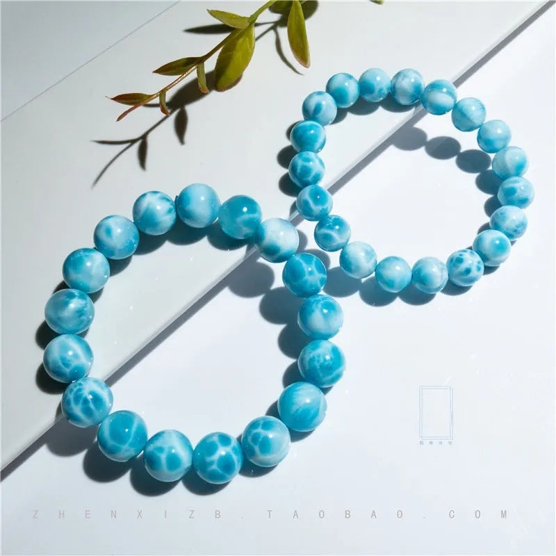 Blue natural crystal sea-pattern bodhi bracelet with pearl accents in Maillard style arrangement