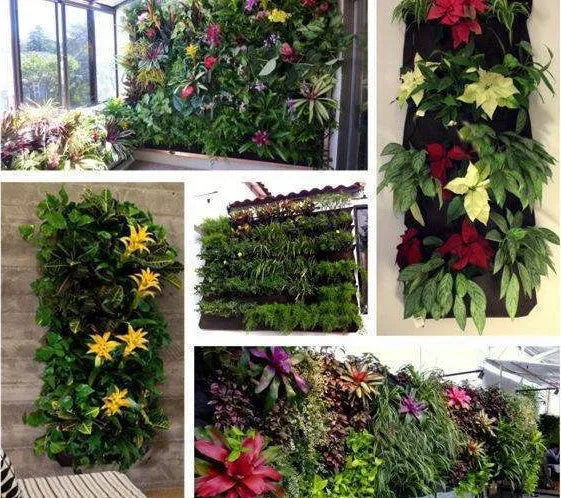Vertical wall hanging planter with 18 pockets made from recycled felt material