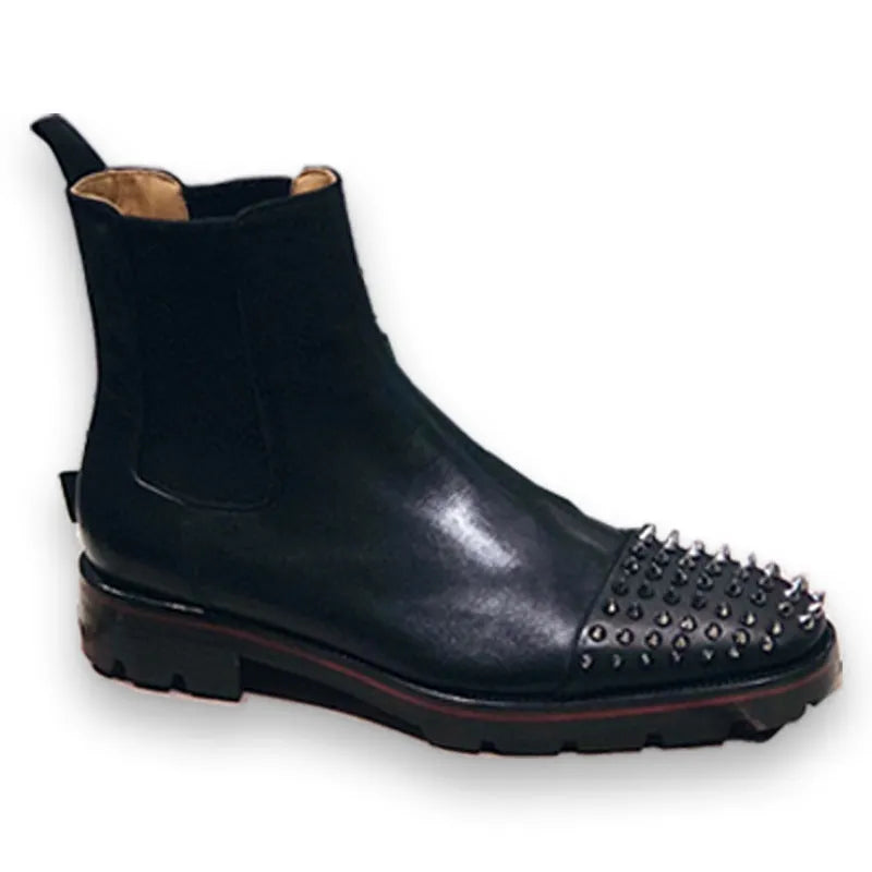 Men's black high-top leather business casual shoes with lace-up front and leather sole