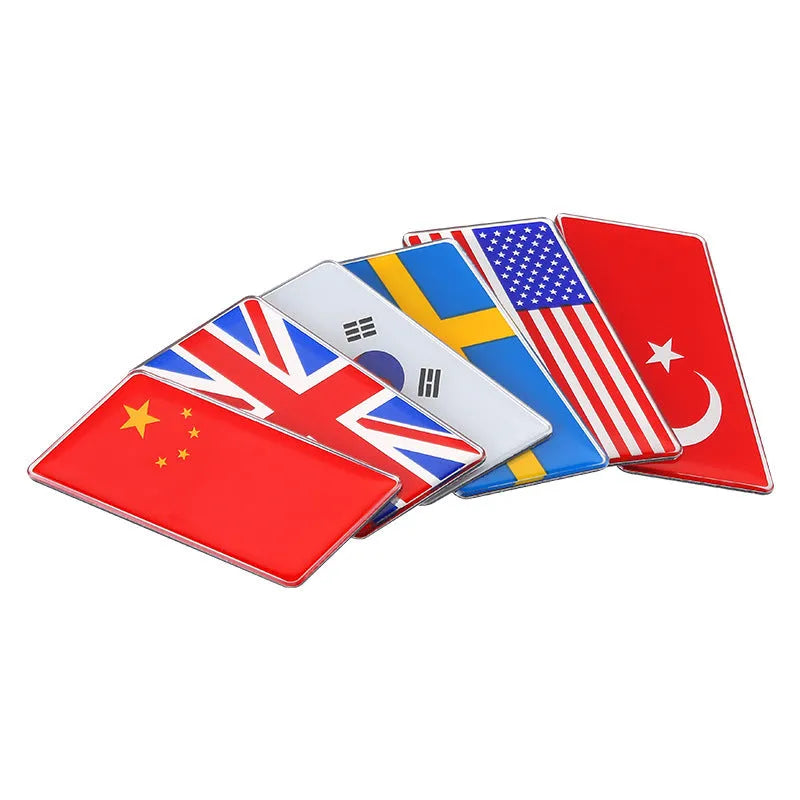 Aluminium car sticker flag emblem showing national flag design in parallelogram shape