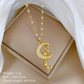 Geometric moon pendant necklace with stainless steel chain and copper tassel decorations