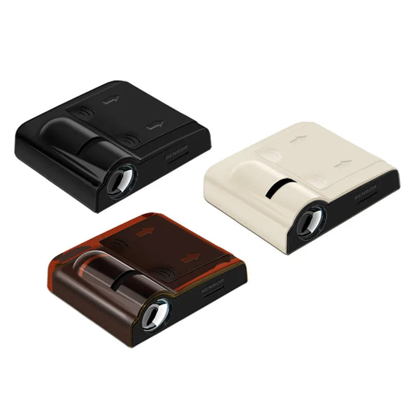 Black and beige car decorative projection radium lamp with ABS plastic housing measuring 6.5 by 6.3 centimetres
