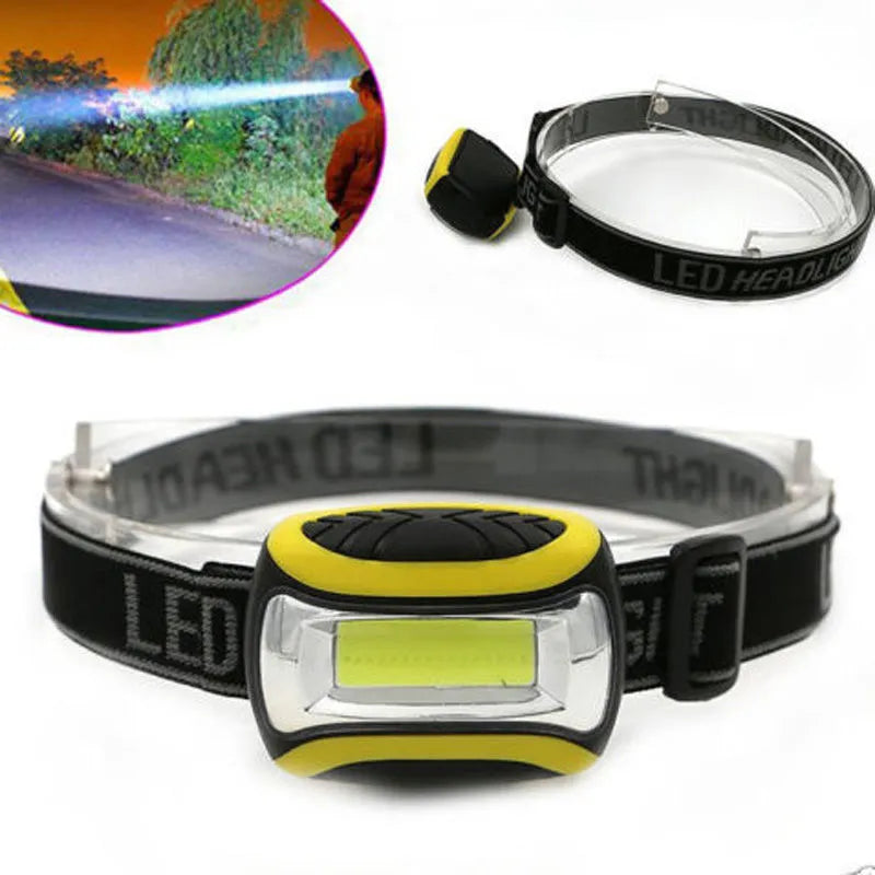 Yellow plastic three-speed COB headlamp for outdoor night riding and mountaineering.