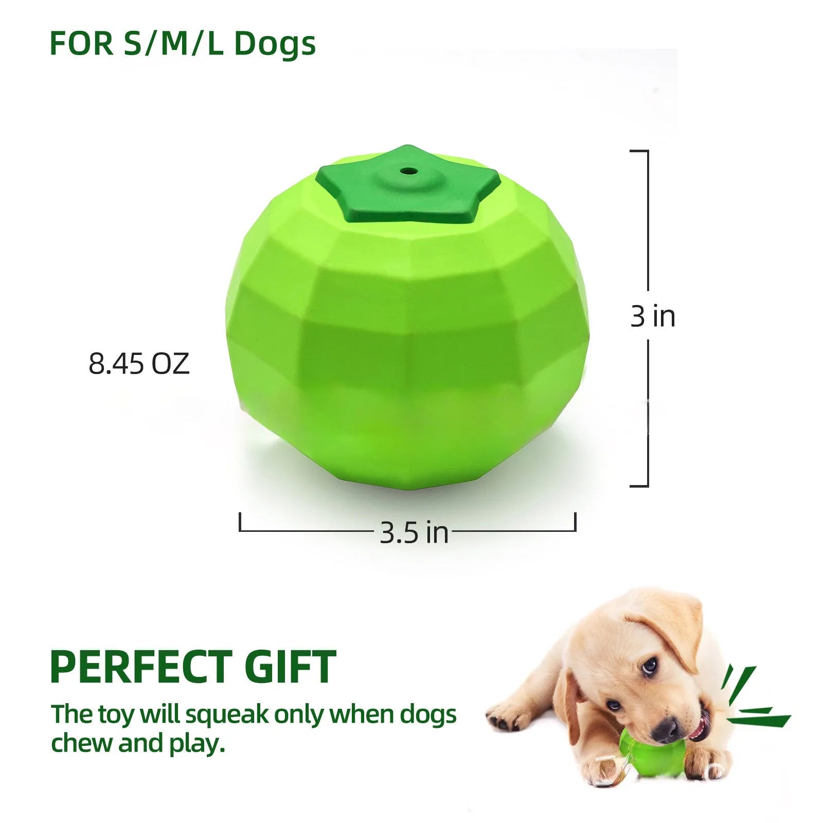 Green natural rubber dog squeaky toy for aggressive chewers