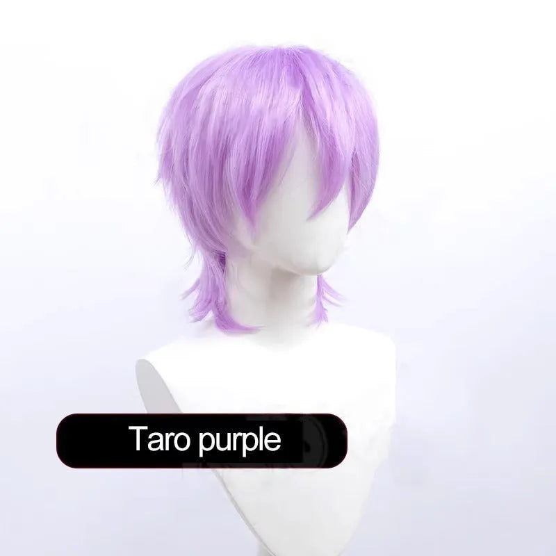 Short red Anime style cosplay wig for men made from high-temperature fibre