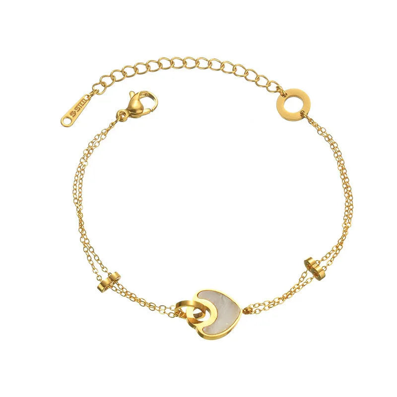 Women's stainless steel resin bracelet with double layer heart design in ins style