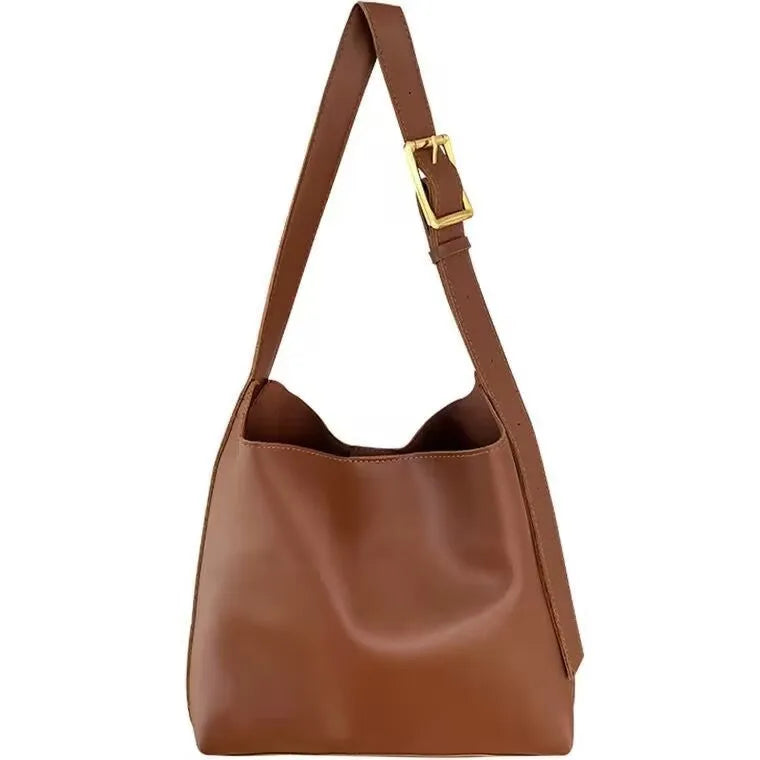 Women's soft PU shoulder bag with swing threads in 28x32x12cm size