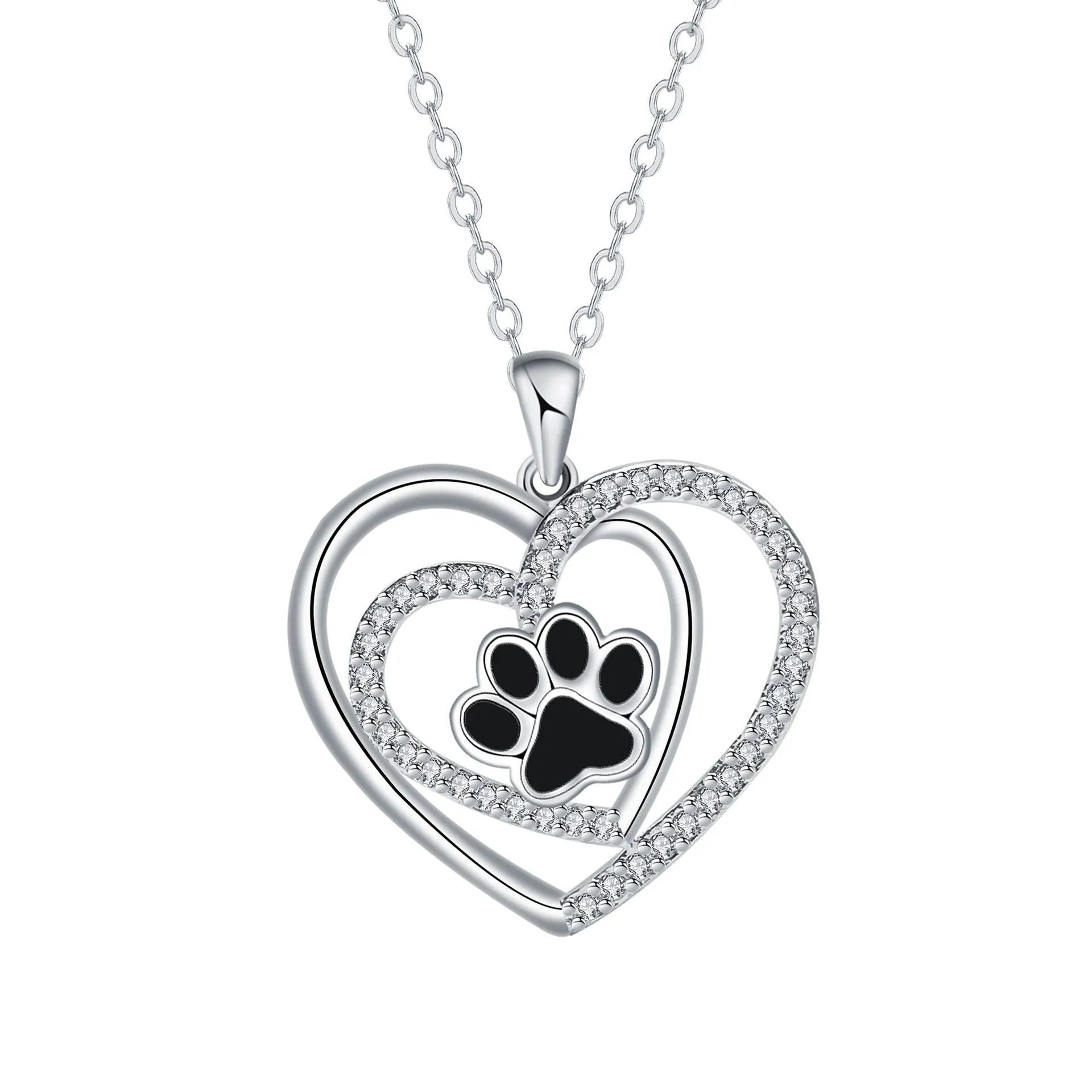 Women's dog paw print pendant necklace with electroplated copper finish on a cross chain.