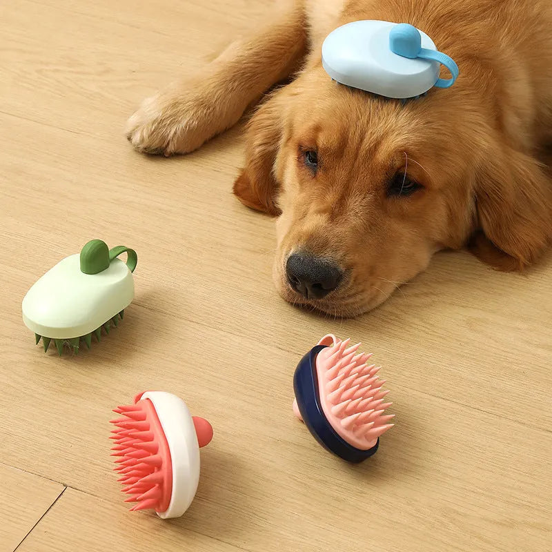 Pet grooming tool with silicone comb and shampoo massage brush in blue