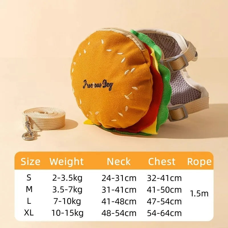 Cartoon hamburger design adjustable vest harness and lead set for pets with escape-proof construction