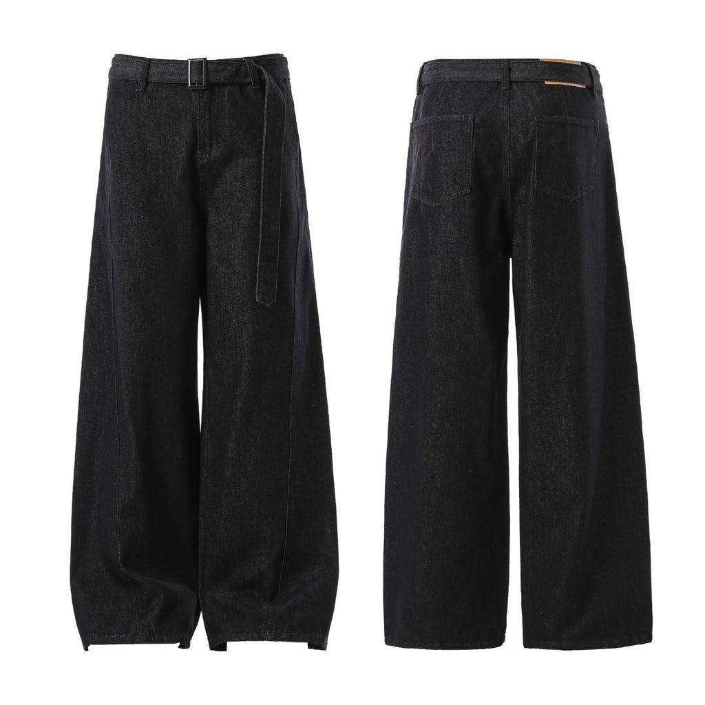 Black high waist straight leg jeans with American retro style and zip fly closure