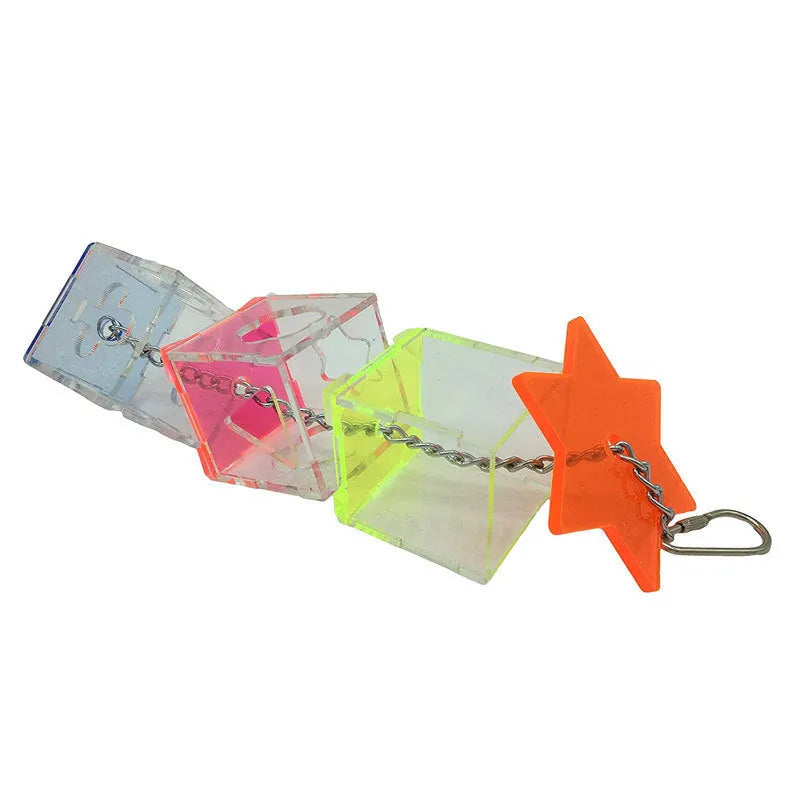 Clear acrylic bird foraging device educational toy for parrots measuring 5x5x32 cm