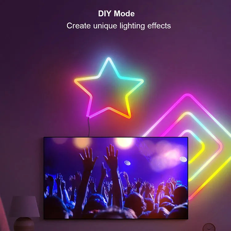 3 metre RGB LED neon light strip with remote control showing colour-changing illumination