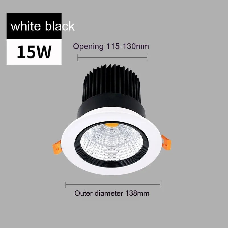 Modern white aluminium recessed LED ceiling spotlight with anti-glare design for embedded installation.
