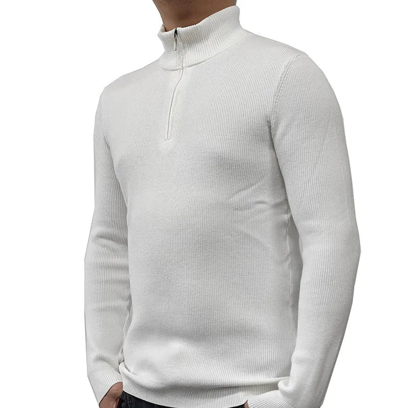 Men's cotton blend half-turtleneck zipper sweater in British style for leisure wear