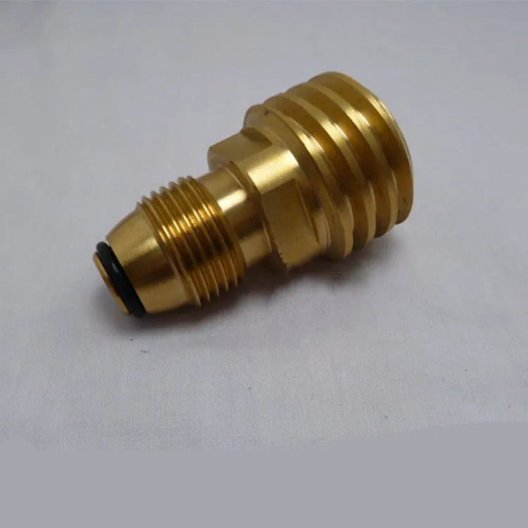 Gold colour brass gas charging adapter with taper external thread and 7mm diameter