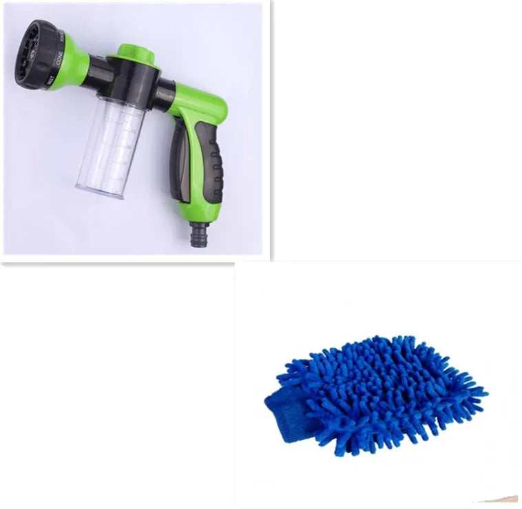 Green high-pressure foam spray water gun with adjustable nozzle for car and garden cleaning.
