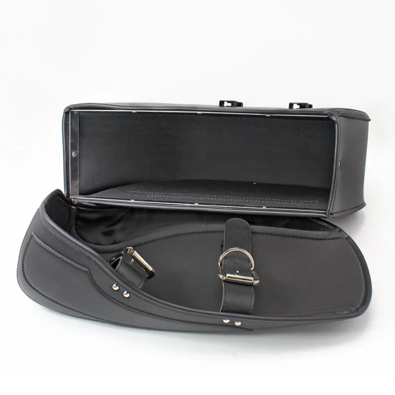 Retro wind motorcycle side box saddle bag in PU leather showing black and coffee brown colour options