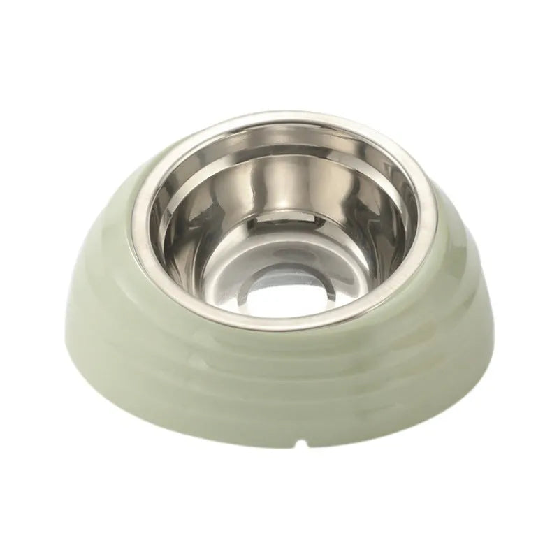 Stainless steel cat bowl with plastic base in beige, brown or light green colour