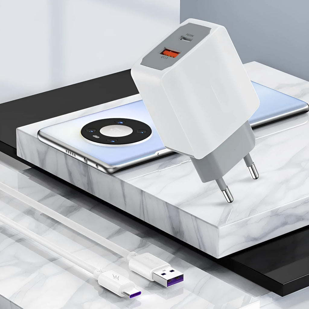 White USB fast charge charger set with fireproof ABS PC charging head and European standard cable