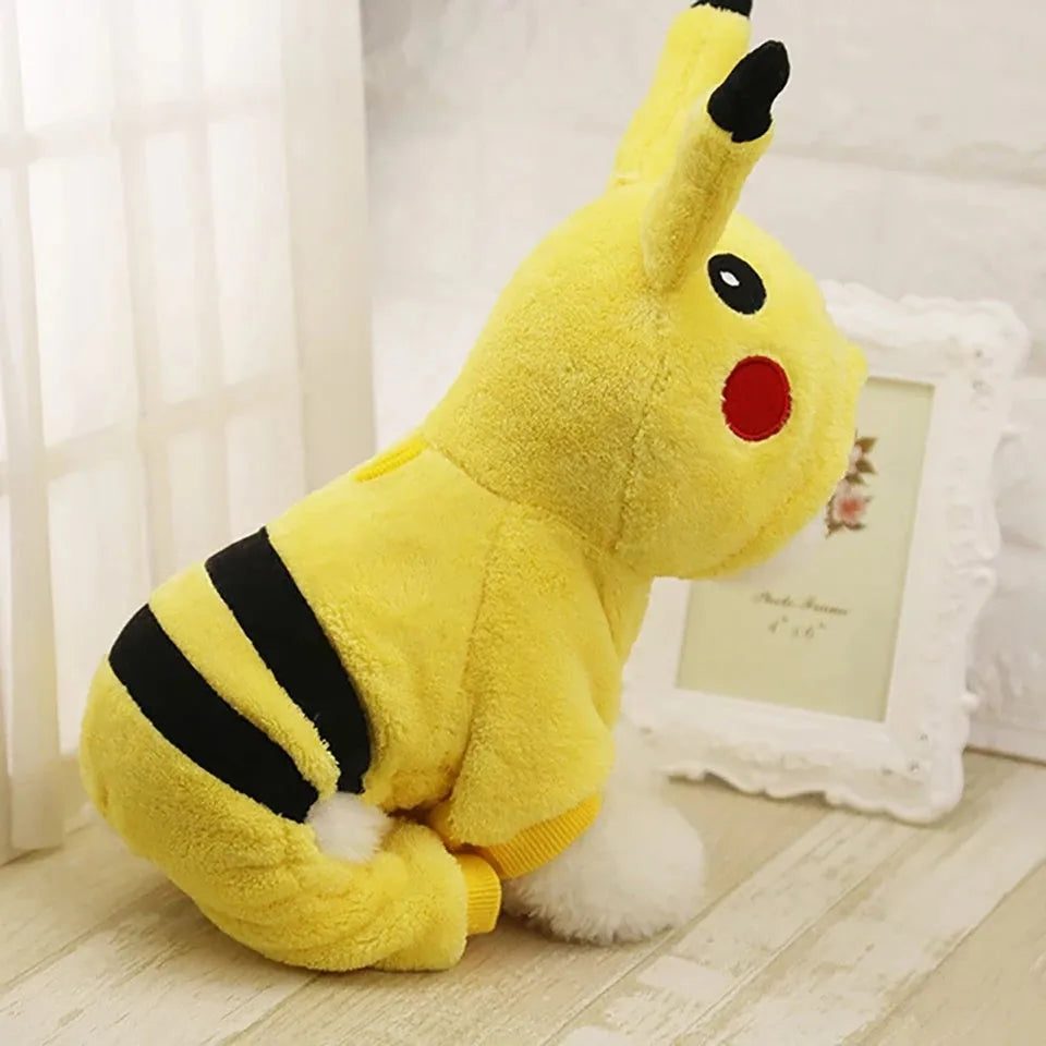 Fleece hooded cat coat for small dogs and cats in cartoon cosplay style