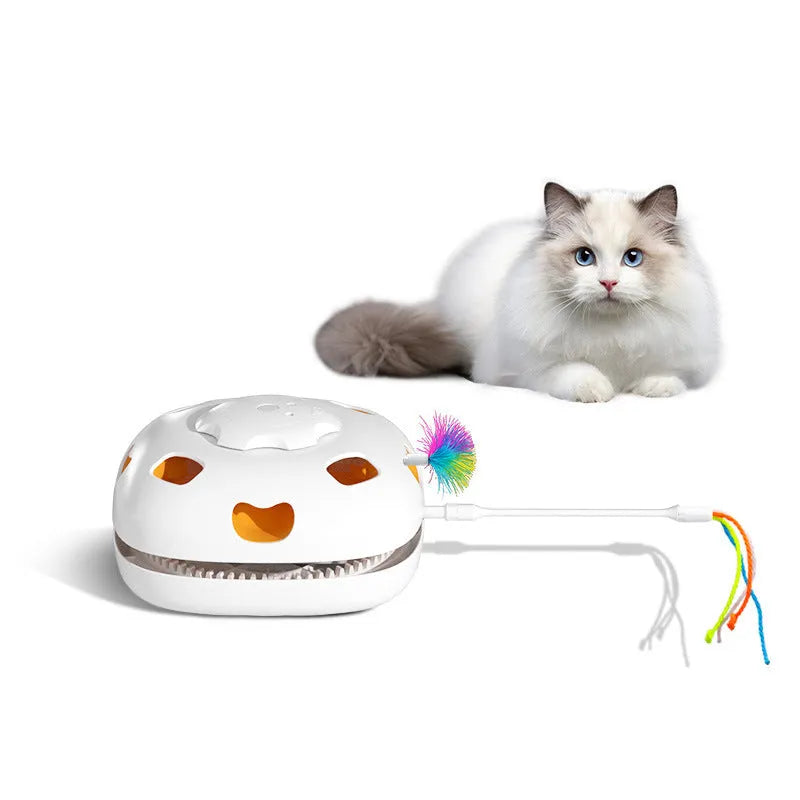 Cat self-hi teaser wand toy with colourful feathers and plastic handle