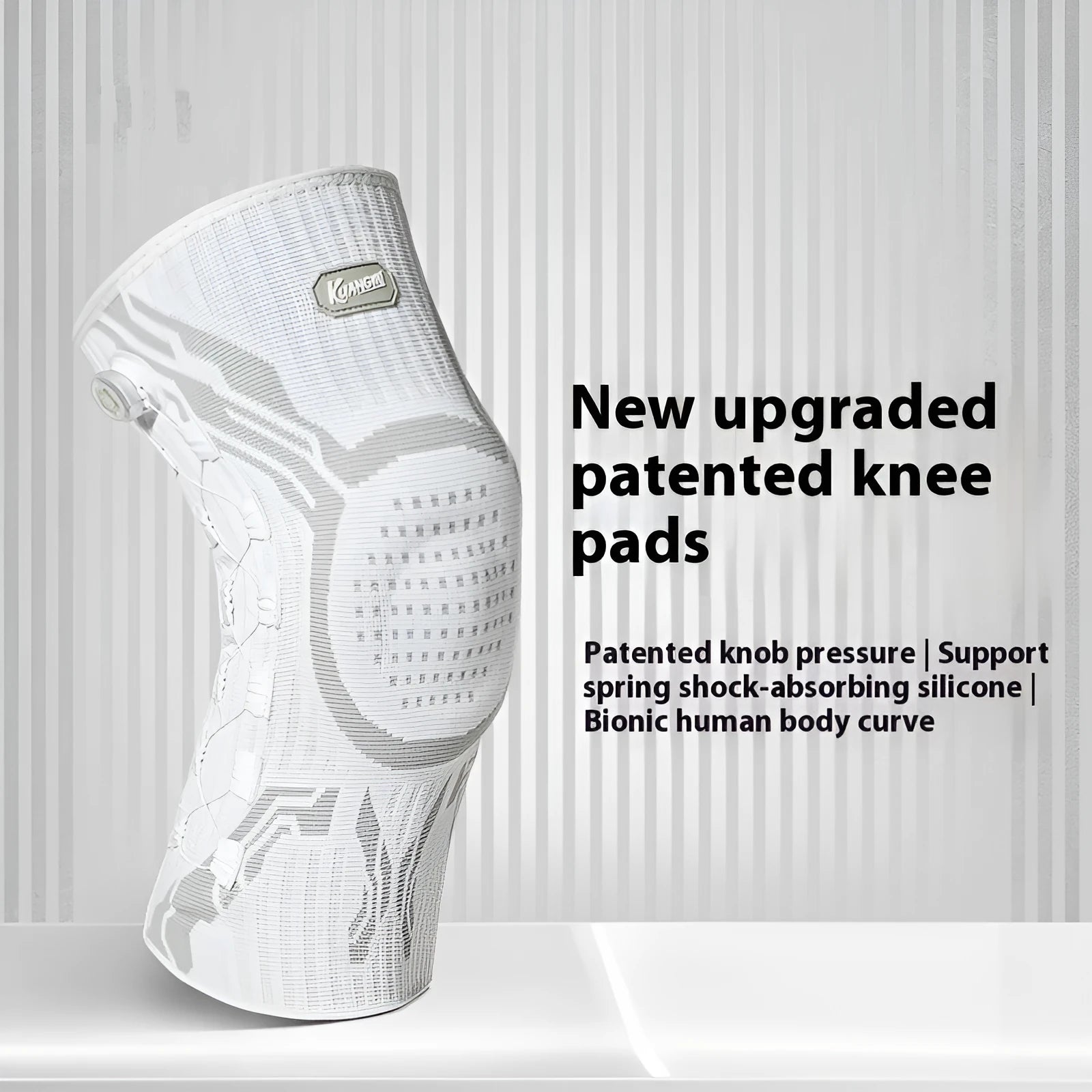 Professional grey-white sports knee pads for basketball, running, football, and badminton in M, L, XL sizes