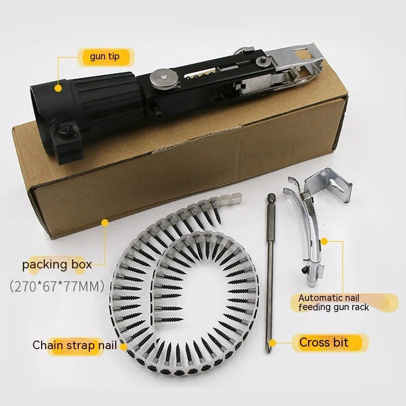 Chain screw gun head automatic nail gun electric screwdriver with metal construction and stainless steel components