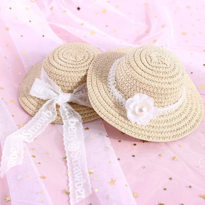 Cartoon-style adjustable paper hat for dog or cat on a neutral background, showing bowknot detail.