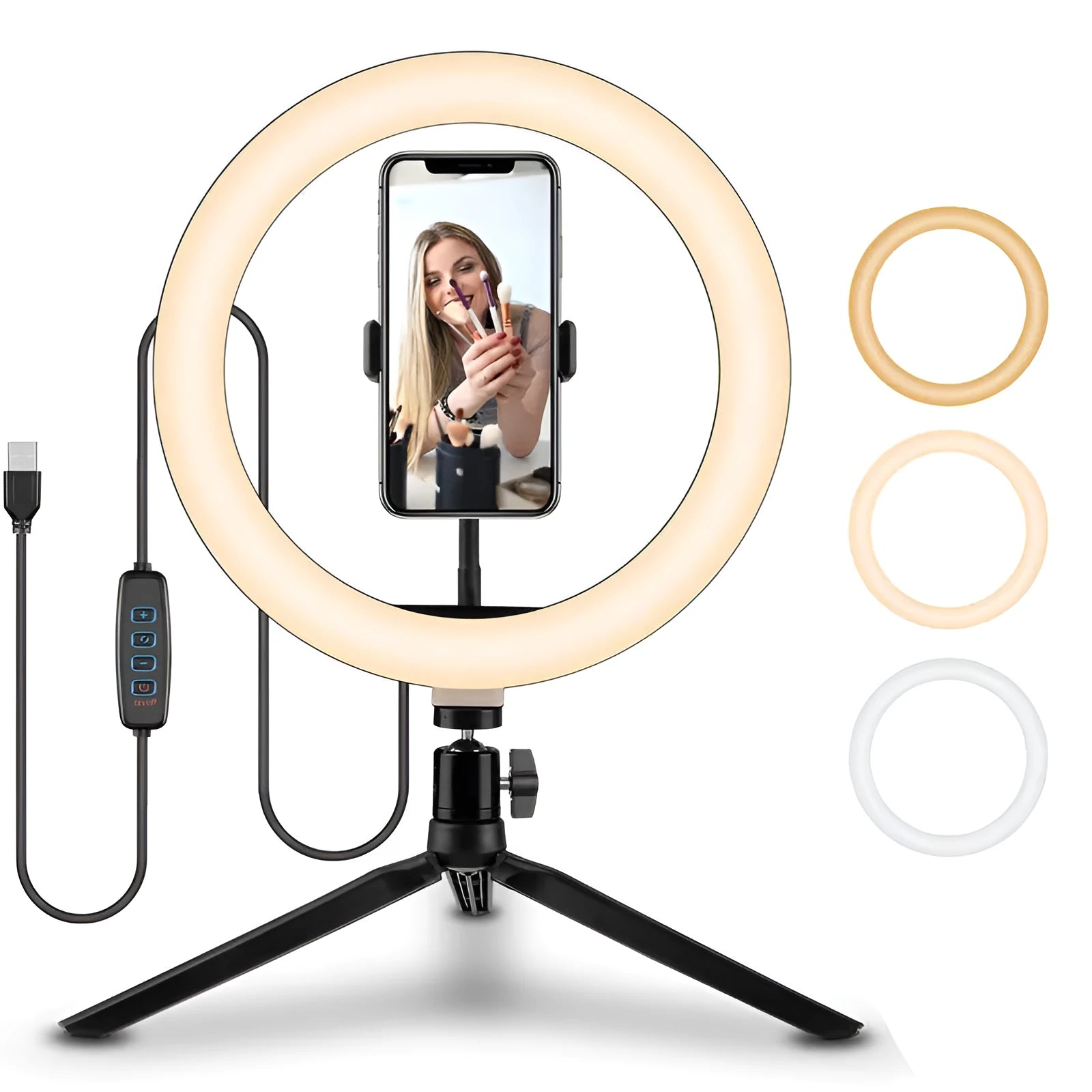 10-inch ring selfie beautifying light with adjustable metal bracket for smartphone video recording