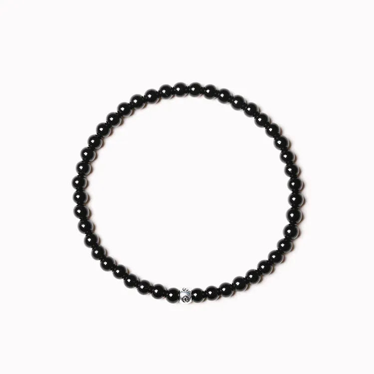 Fine obsidian agate blue San bracelet with geometric chamfered square and round beads