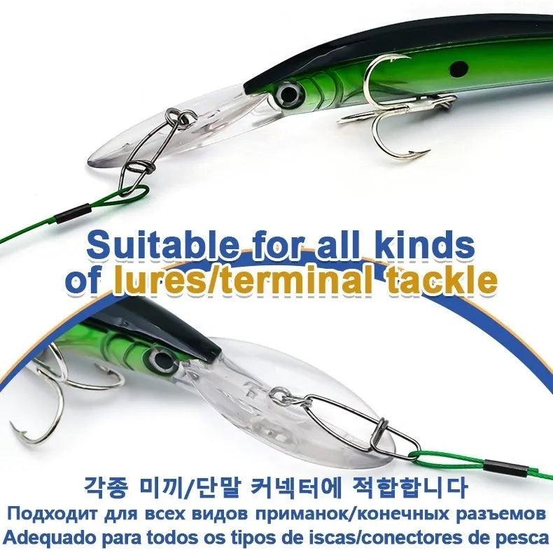 Green, black and red anti-bite steel wire fishing double buckle pins measuring 54cm