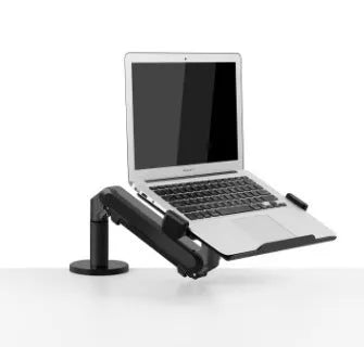 Silver aluminium laptop stand with hover design showing air gap underneath for cooling