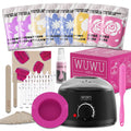 Waxing kit with 63 pieces including wax warmer, wax beans, wax sticks and lotion in black or pink colour