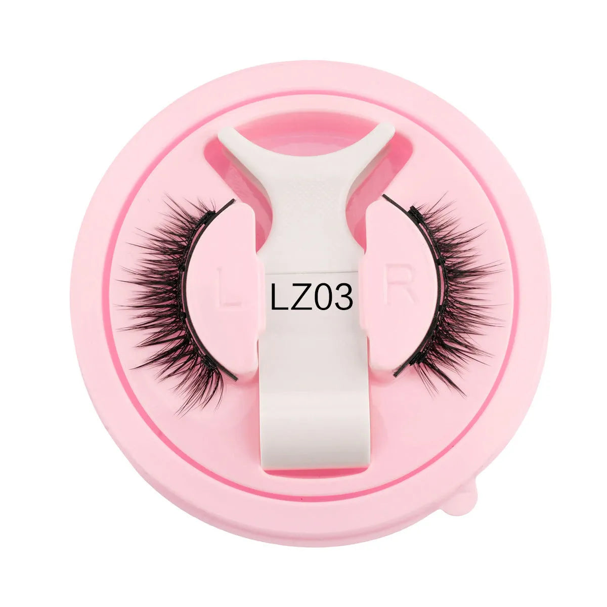 Set of reusable waterproof false eyelashes with artificial fibre strands, shown in five size options.