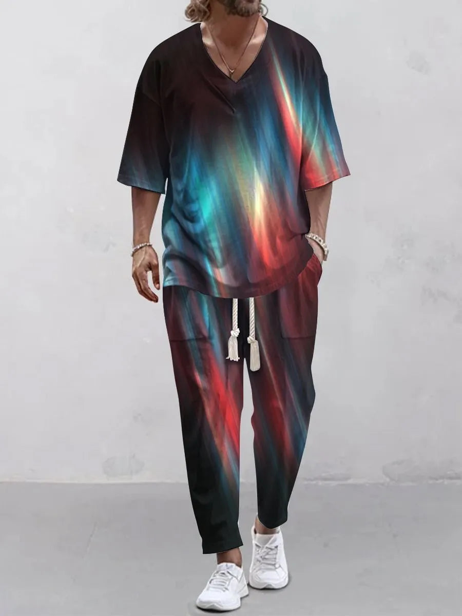 Women's two-piece polyester trouser suit with V-neck cropped sleeves jacket in various colours