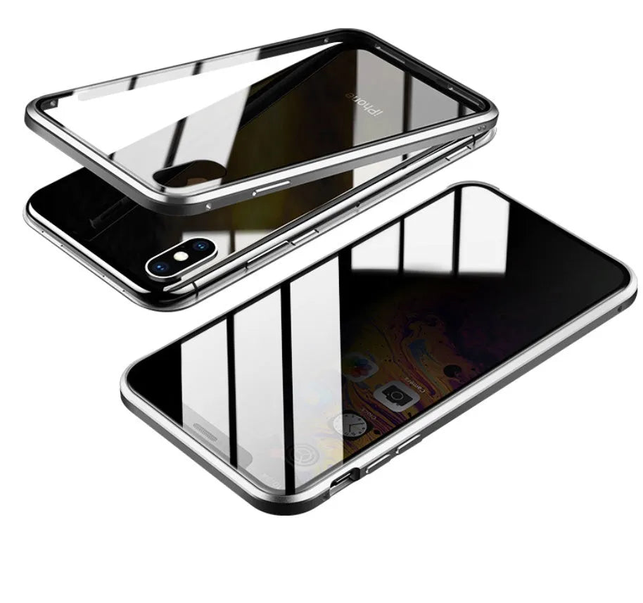 Clamshell anti-spy phone case for iPhone with machined glass construction in multiple solid colours