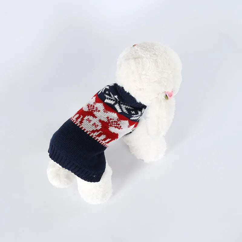 Navy blue knitted Christmas sweater for dogs in European American style pet clothing
